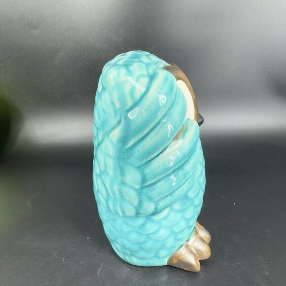 Whimsical Owl Bird Ceramic Figurine Decor Blue Crackled Glaze Figure Porcelain - Picture 6 of 10